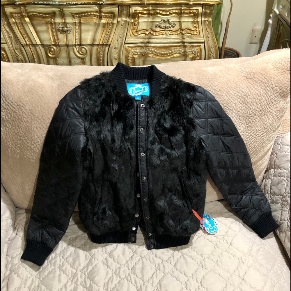 LaMour New Black Quit Bomber with Fur Front.